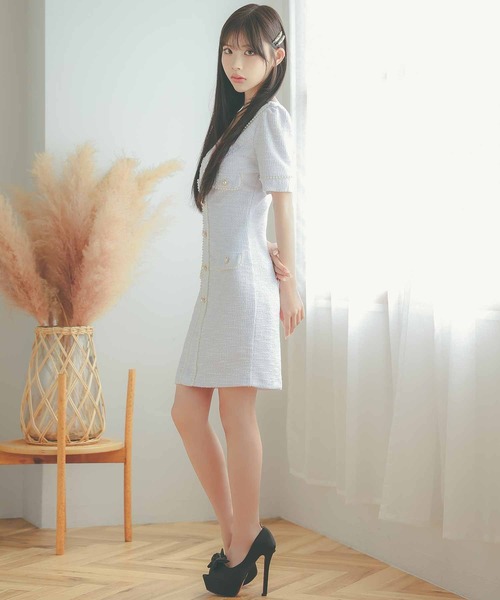Tika ワンピース キャバドレス 韓国ドレス ワンカラー袖ありV