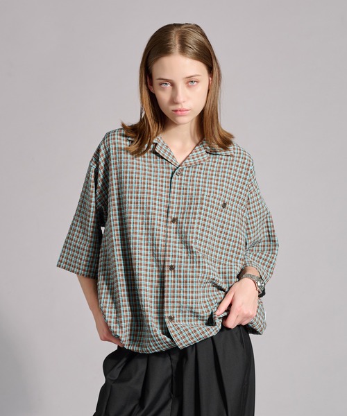 WETTEMPT シャツ OPEN COLLAR SEERSUCKER PLAID SHIRT