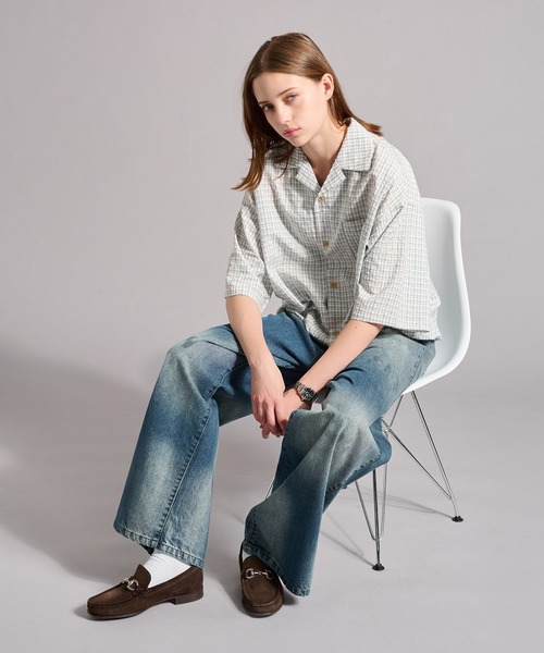 WETTEMPT シャツ OPEN COLLAR SEERSUCKER PLAID SHIRT