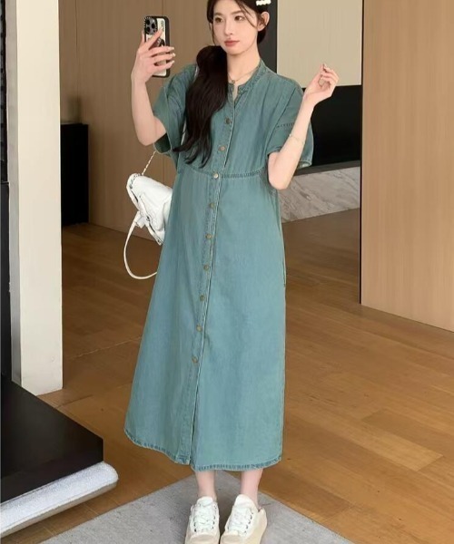 極美品★匿名即日【holiday＆holiday】フロントボタンデニムミニワンピ フロントボタンデニムミニキャミワンピース(M GRAY): ワンピース