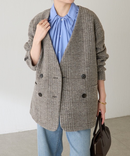 VERMEIL par iena ノーカラーワイドベルベットコート【定価5.9万 VERMEIL par iena ノーカラーワイドベルベットコート【定価5.9万