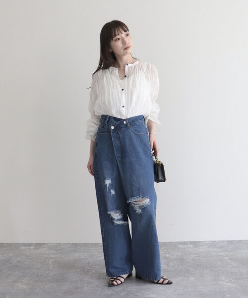 「fredy emue」 ダメージ加工デニムパンツ 36 サックスブルー レディース