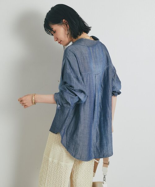 ブラウス シャツ ガーゼデニムシャツ レディース GAP ブラウス シャツ クリンクルガーゼ デニムシャツ レディース