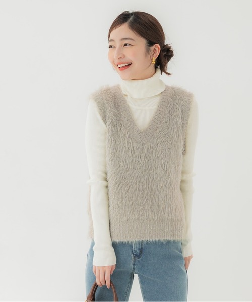 [⭐︎shirococo⭐︎]　Vネックシャギーニットベスト ラメふんわりシャギーVネックニットベスト レディース メール便不可