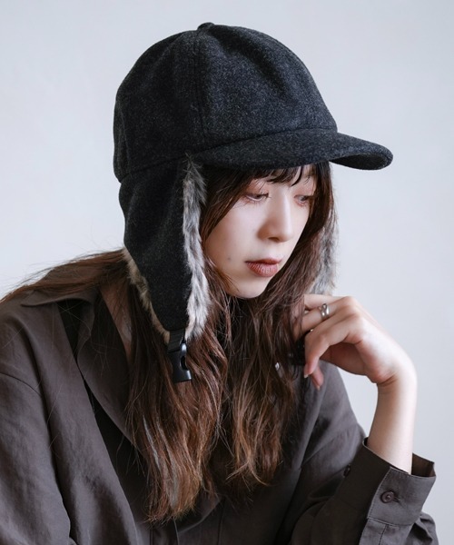 Ruben キャップ 帽子 WOOL LIKED EARCOVER CAP/ファー耳付きキャップ