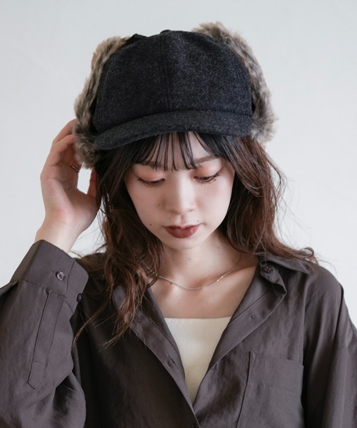Ruben キャップ 帽子 WOOL LIKED EARCOVER CAP/ファー耳付きキャップ