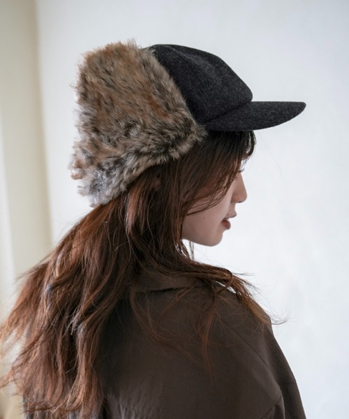 Ruben キャップ 帽子 WOOL LIKED EARCOVER CAP/ファー耳付きキャップ