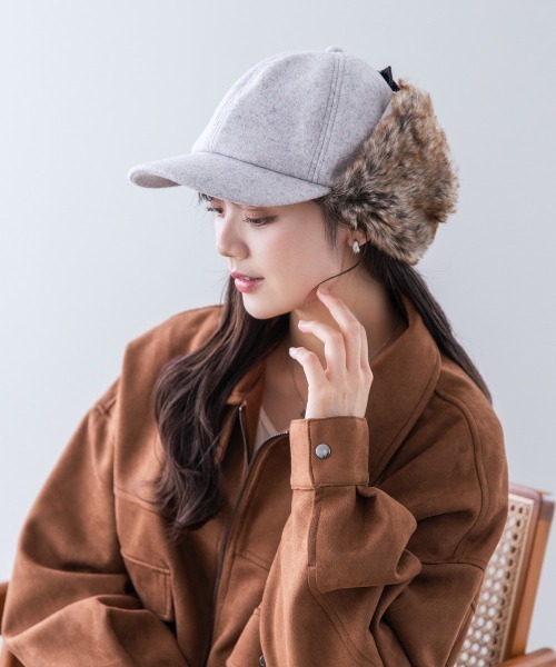 Ruben キャップ 帽子 WOOL LIKED EARCOVER CAP/ファー耳付きキャップ