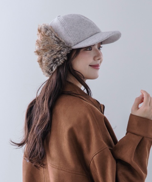 Ruben キャップ 帽子 WOOL LIKED EARCOVER CAP/ファー耳付きキャップ