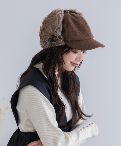 Ruben キャップ 帽子 WOOL LIKED EARCOVER CAP/ファー耳付きキャップ