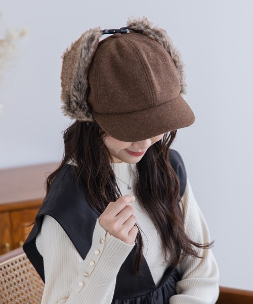 Ruben キャップ 帽子 WOOL LIKED EARCOVER CAP/ファー耳付きキャップ