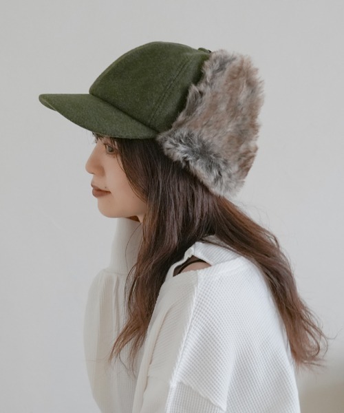 Ruben キャップ 帽子 WOOL LIKED EARCOVER CAP/ファー耳付きキャップ