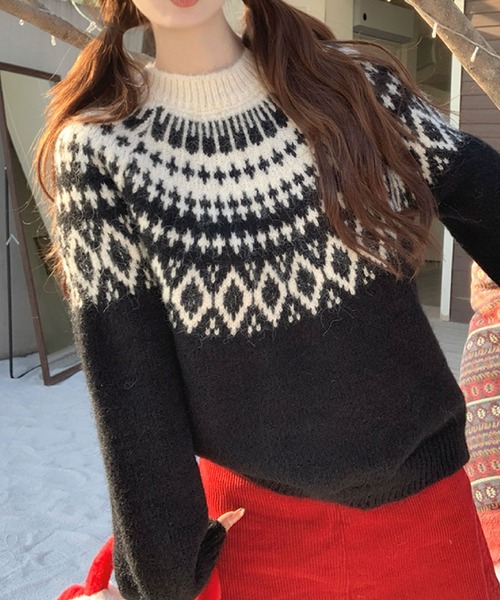 新品 SEQUEL NORDIC KNIT ノルディック柄 クルーネック ニット 2ly2 ニット セーター ノルディック柄ニット レディース : ZOZOTOWN