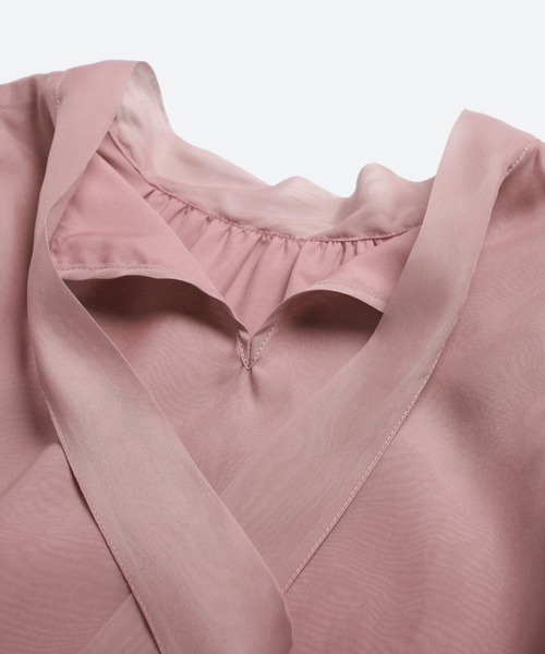 「DRESS PLUS」 7分袖ブラウス M グレイッシュブルー レディース_画像4