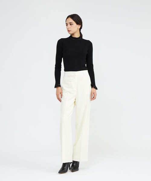 パンツ ストレッチフランネル ワイドストレートパンツ レディース