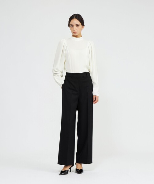 パンツ ストレッチフランネル ワイドストレートパンツ レディース