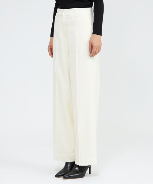 パンツ ストレッチフランネル ワイドストレートパンツ レディース