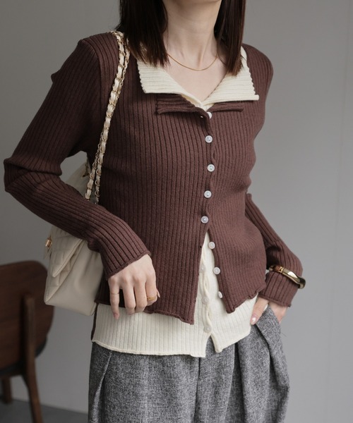 sakishimatokyo カーディガン レイヤード風ニットカーディガン