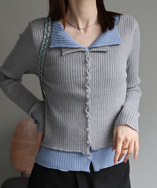 sakishimatokyo カーディガン レイヤード風ニットカーディガン