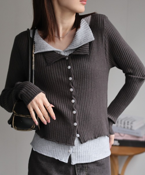 sakishimatokyo カーディガン レイヤード風ニットカーディガン