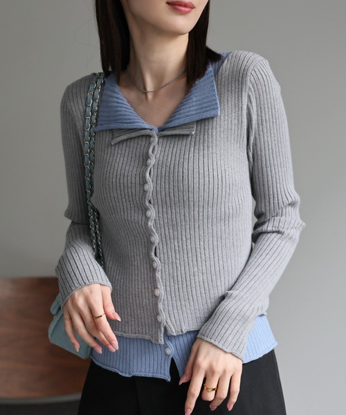 sakishimatokyo カーディガン レイヤード風ニットカーディガン