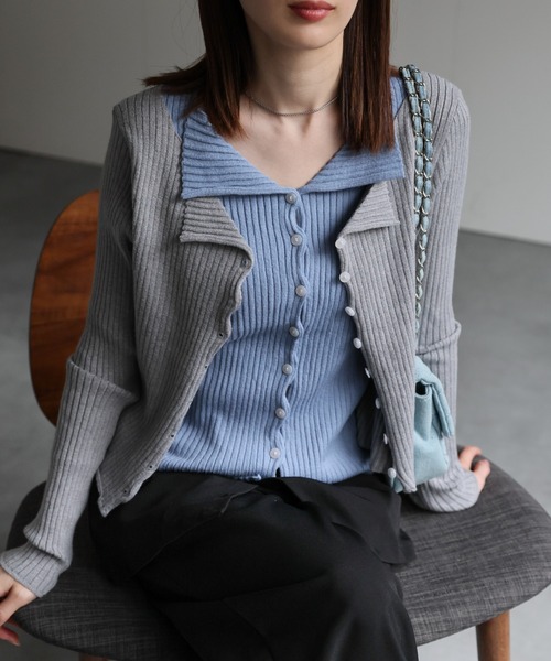 sakishimatokyo カーディガン レイヤード風ニットカーディガン