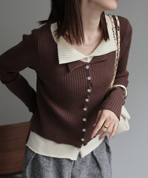 sakishimatokyo カーディガン レイヤード風ニットカーディガン