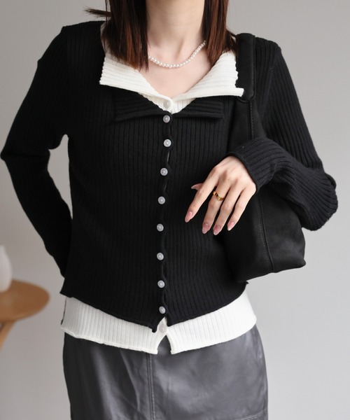 sakishimatokyo カーディガン レイヤード風ニットカーディガン