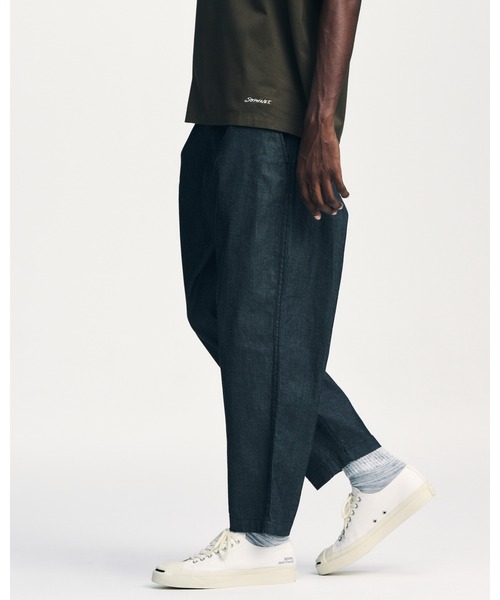ワイドパンツ ジーンズ STRETCH DENIM TAPERED CROPPED PANTS メンズ レディースの画像