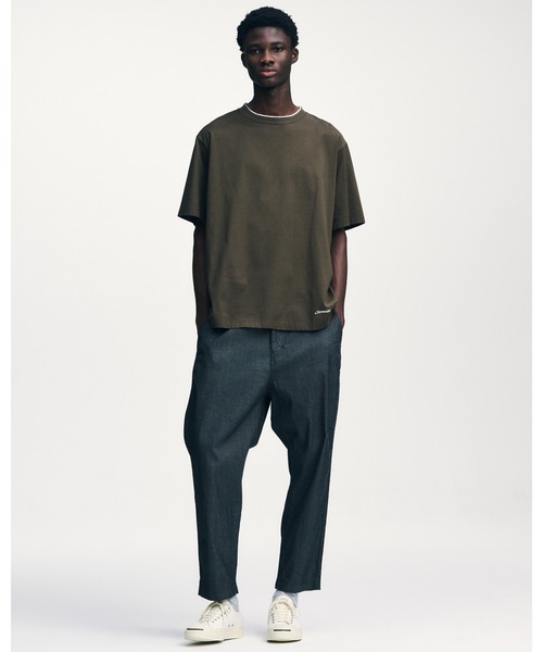 ワイドパンツ ジーンズ STRETCH DENIM TAPERED CROPPED PANTS メンズ レディースの画像