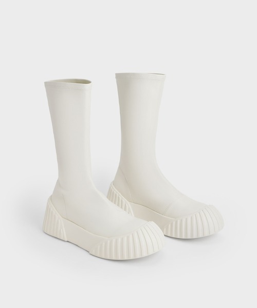 「CHARLES & KEITH」 ショートブーツ 22.5cm オフホワイト レディース_画像6