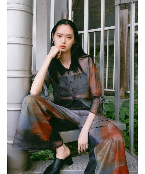 sahara（サハラ） ブラウス シャツ Art Print Sheer Shirt レディース