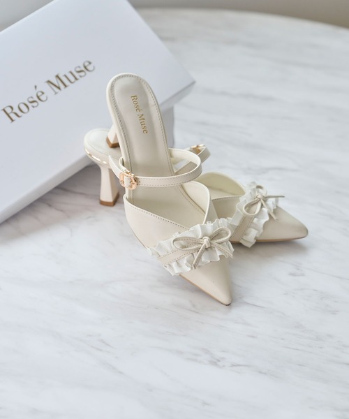 Rose Muse ロゼミュ ミュール Rose Muse（ロゼミューズ） パンプス ミュール Bicolor frill ribbon