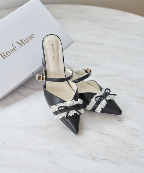 Rose muse ミュール Rose Muse（ロゼミューズ） パンプス ミュール Bicolor frill ribbon