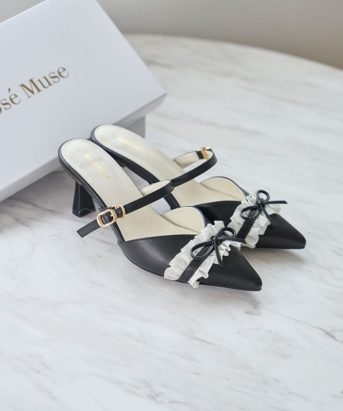 Rose Muse（ロゼミューズ） パンプス ミュール Bicolor frill ribbon