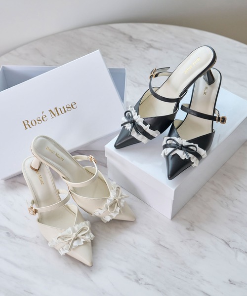 Rose Muse（ロゼミューズ） パンプス ミュール Bicolor frill ribbon