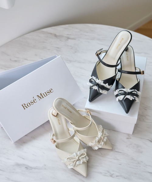 Rose Muse（ロゼミューズ） パンプス ミュール Bicolor frill ribbon