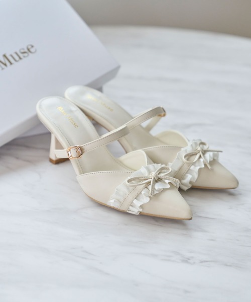 Rose Muse（ロゼミューズ） パンプス ミュール Bicolor frill ribbon