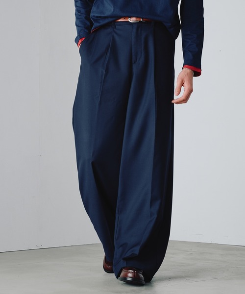 Adoon plain ワイドパンツ スラックス 1-Tuck Center Press Straight