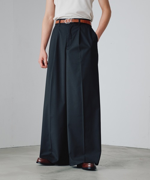 Adoon plain ワイドパンツ スラックス 1-Tuck Center Press Straight