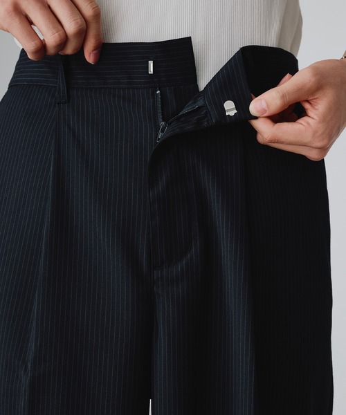 高級 Alan Flusser アランフラッサー スラックス タック モード 黒 Adoon plain ワイドパンツ スラックス 1-Tuck Center Press Straight