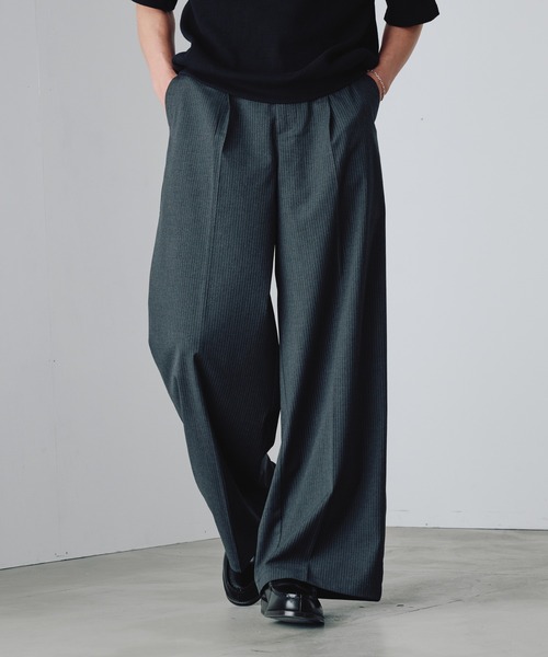Adoon plain ワイドパンツ スラックス 1-Tuck Center Press Straight
