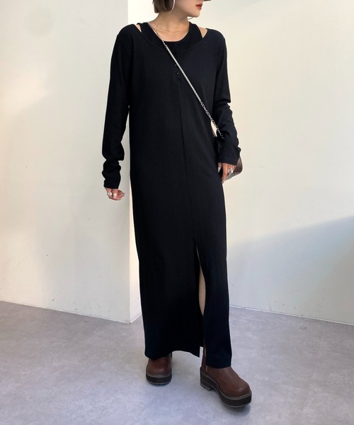 「WHO'S WHO gallery」 長袖ワンピース FREE チャコールグレー レディース_画像2