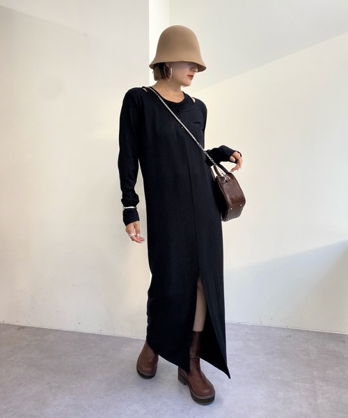 「WHO'S WHO gallery」 長袖ワンピース FREE チャコールグレー レディース_画像5