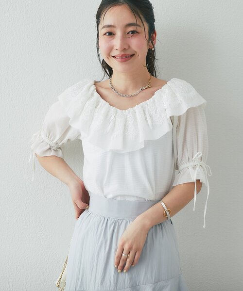 ブラウス シャツ 「今すぐお届け！・最強愛され系」リップルレース衿ブラウス レディースの画像