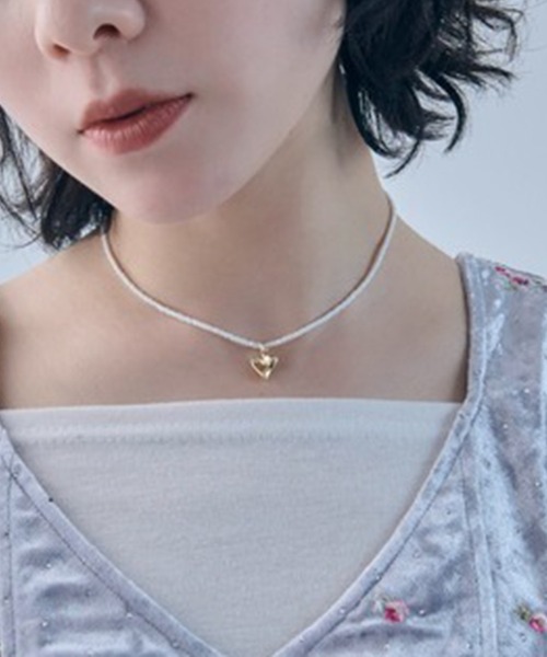 ビーズネックレス　mojo ハートモチーフ　ゴールド GOLDY（ゴールディ） ネックレス 「GOLDY」ハートモチーフ ガラス