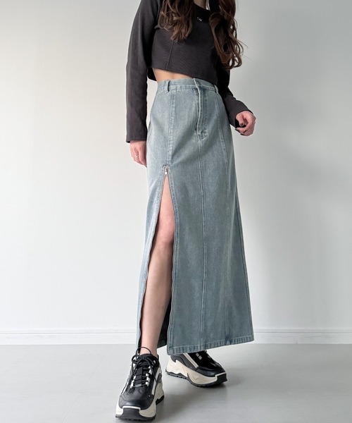 「junoah」 デニムスカート X-LARGE ライトブルー レディース_画像3