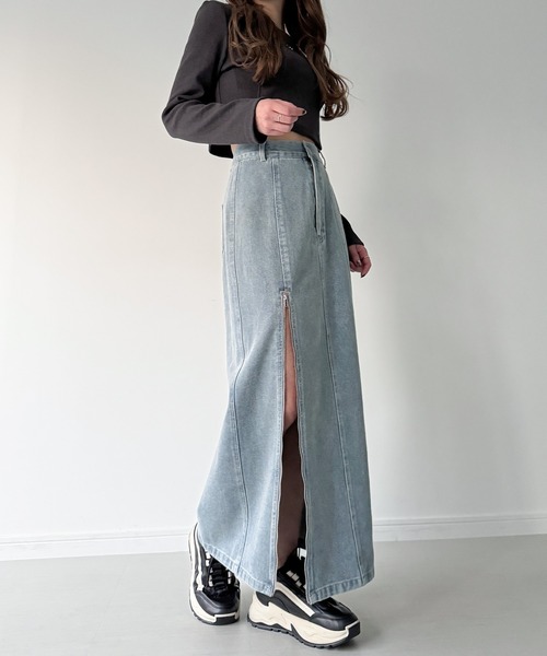 「junoah」 デニムスカート X-LARGE ライトブルー レディース_画像4