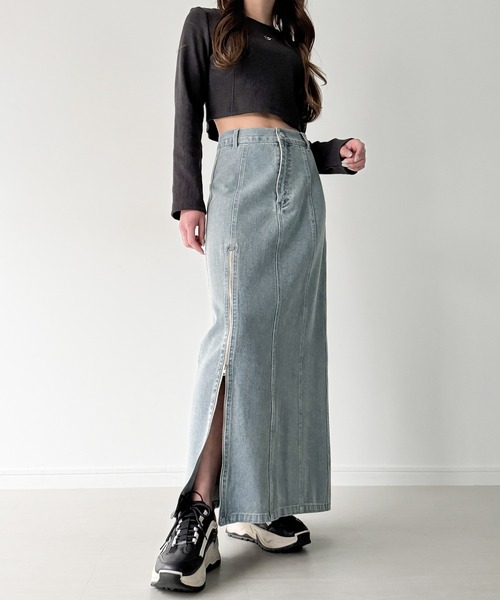 「junoah」 デニムスカート X-LARGE ライトブルー レディース_画像8