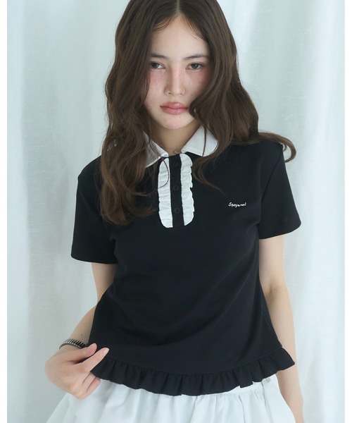 Smyeon tシャツ 半袖 Frill polo shirt tee/フリルポロTシャツ 